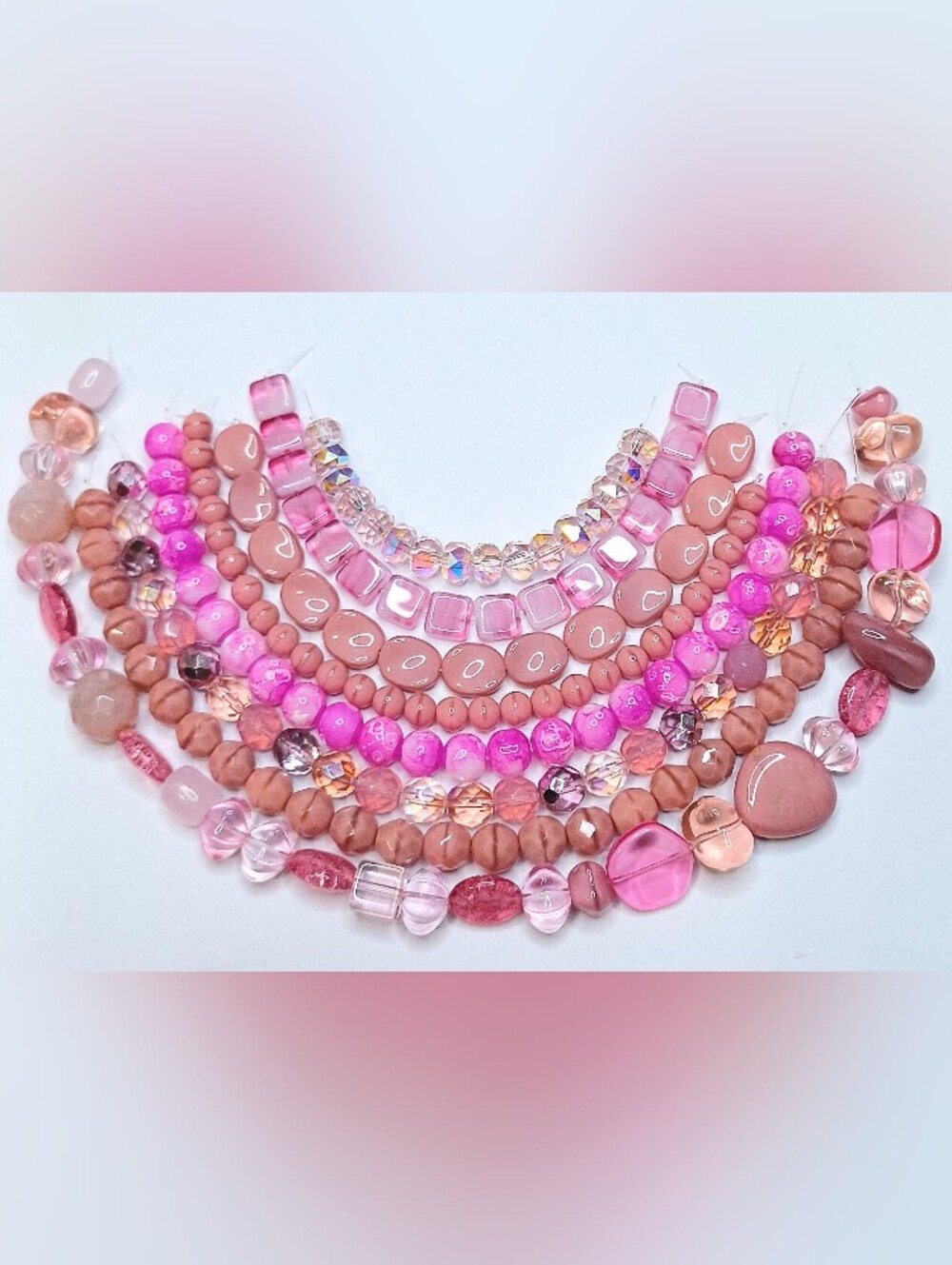 Glass Beads 8-strands for jewelry making pink